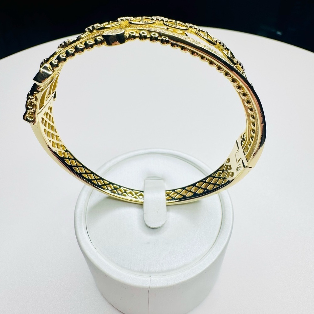 Elegant 18K Yellow Gold and Silver Bangle Bracelet Statement Piece (see video) - Picture 5 of 5
